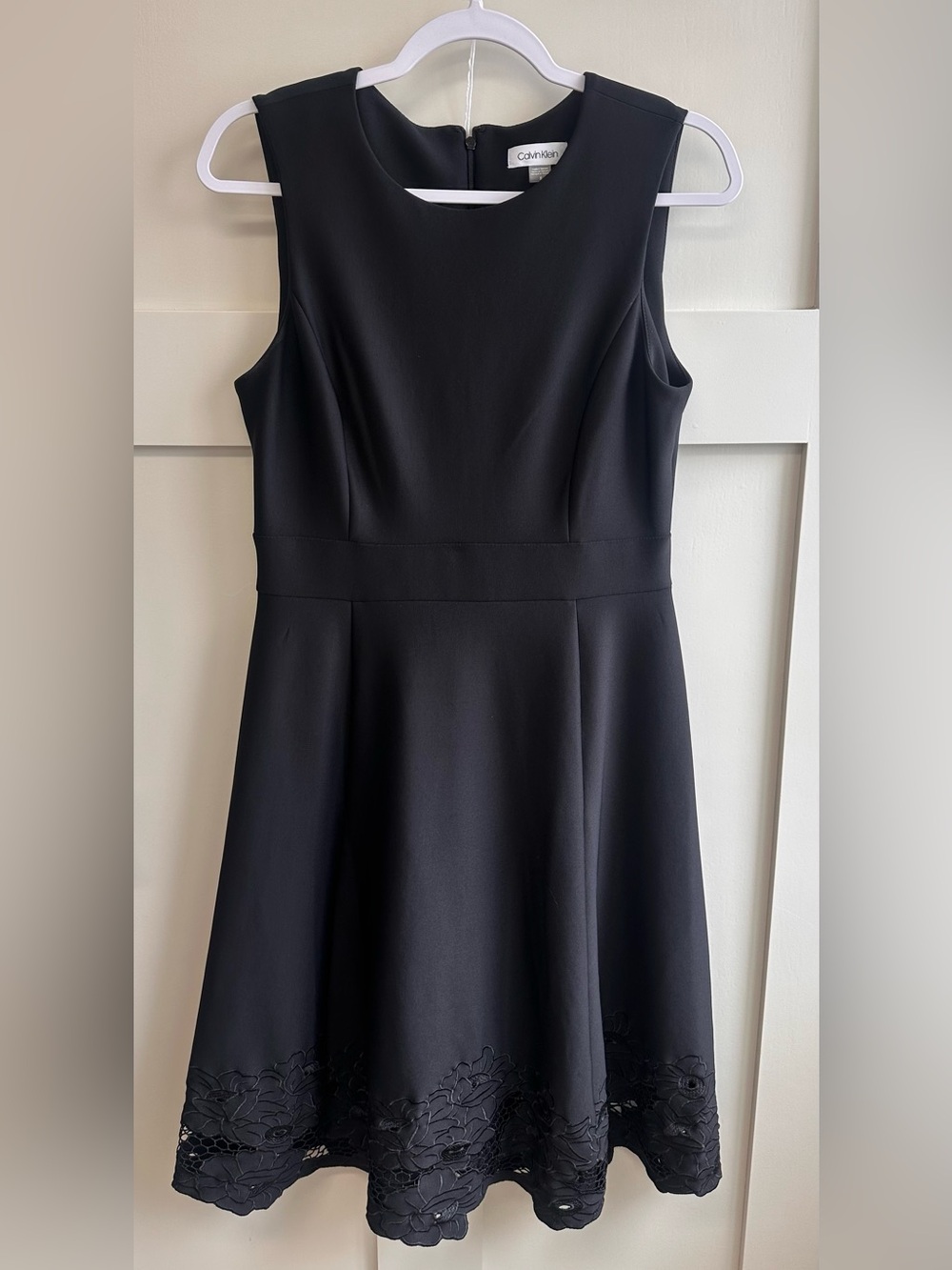 Calvin Klein Black Sleeveless Midi Dress with Floral Hem